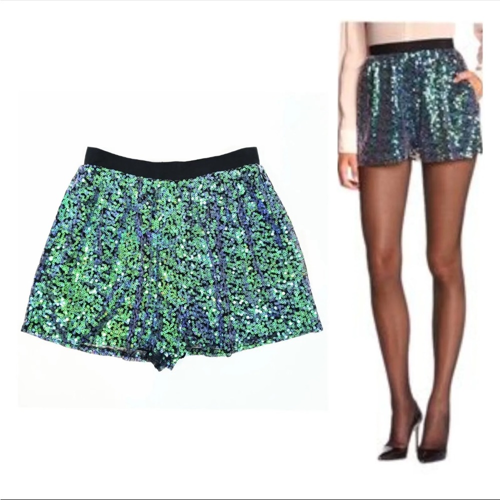 BCBGeneration Green and Blue Sequin Shorts